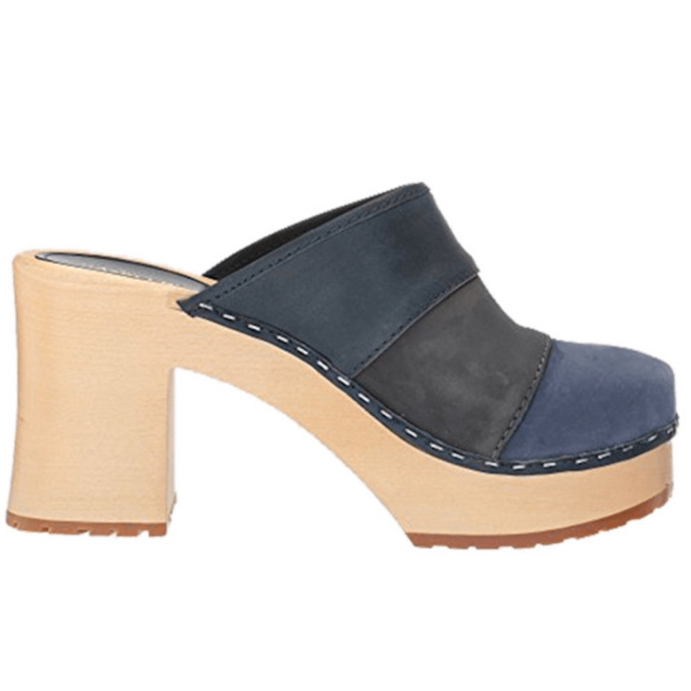 Hasbeens Swedish Color Block Mule with Wooden Heel Clogs Slip Ins Sz 36